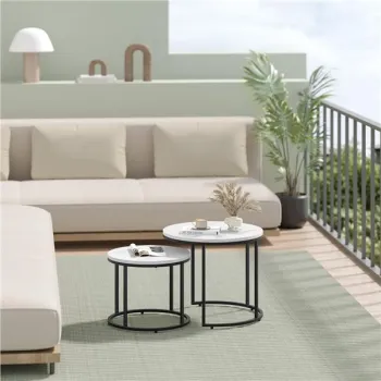 Stolik kawowy okrągły 2 szt. - marmur / nogi czarne-1408712