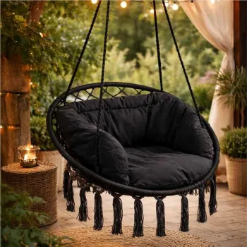 Huśtawka LUARO fotel bocianie gniazdo z poduszką czarne 80cm 150kg-1408579