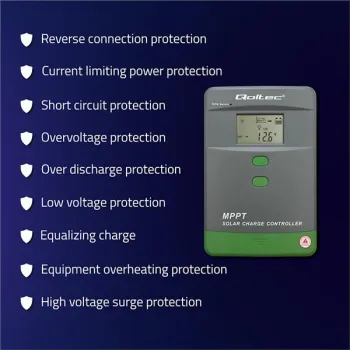 Qoltec Solarny regulator ładowania MPPT z czujnikiem temperatury 80A |12V / 24V / 36V / 48V | LCD | Bluetooth | APP | G
