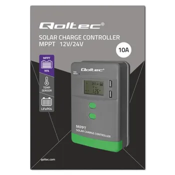 Qoltec Solarny regulator ładowania MPPT z czujnikiem temperatury 10A |12V / 24V | LCD | 2 x USB | GEL | LiFePO4-1409290