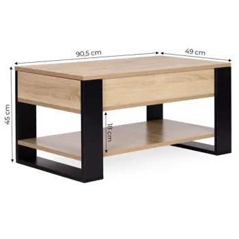Stolik kawowy rozkładany blat podnoszony 90 cm schowek półka dąb sonoma ModernHome-1412023