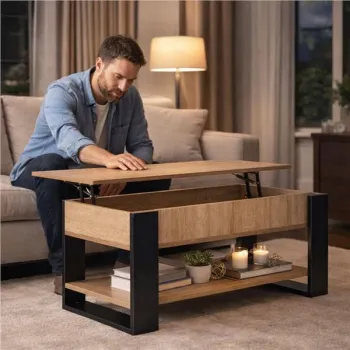 Stolik kawowy rozkładany blat podnoszony 90 cm schowek półka dąb sonoma ModernHome-1412015
