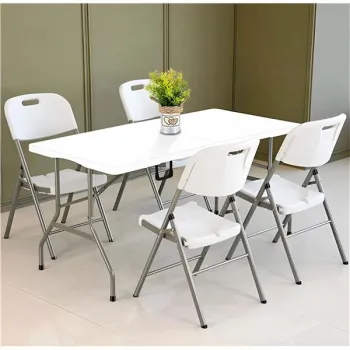 Komplet 4 krzeseł składanych zestaw cateringowy metal HDPE białe MultiGarden-1428570