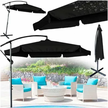 Parasol ogrodowy LUARO duży składany z wysięgnikiem 290cm czarny