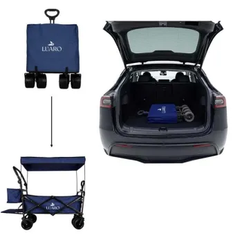 Wózek transportowy LUARO plażowy składany z daszkiem i siatką 120l granatowy-1428203