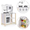 Drewniana kuchnia dla dzieci z piekarnikiem i akcesoriami do gotowania - biała ECOTOYS-1434689