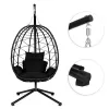 Fotel kokon wiszący wolnostojący bujany ogrodowy do 120 kg poduszki czarny MultiGarden-1430540