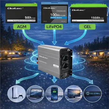 Qoltec Przetwornica napięcia MS Wave | 12V na 230V | 1500/3000W | USB | Kompatybilna z LiFePO4 GEL AGM-1435657