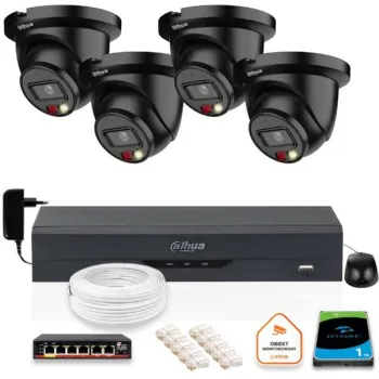 ZESTAW 4 Kamer czarnych IP Dahua 8mpx IPC-HDW2849TM-S-IL-BLACK + DYSK