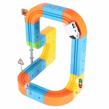 Klocki magnetyczne konstrukcyjne tor wyścigowy pociągi 65 elementów-1432313