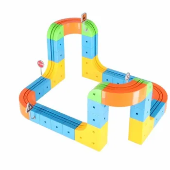 Klocki magnetyczne konstrukcyjne tor wyścigowy pociągi 65 elementów-1432309