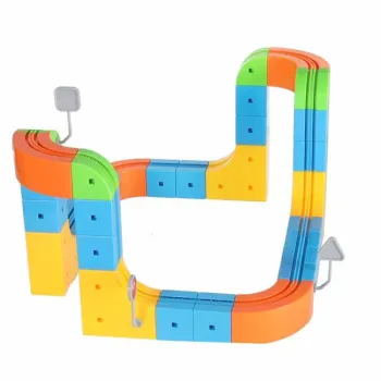 Klocki magnetyczne konstrukcyjne tor wyścigowy pociągi 65 elementów-1432310