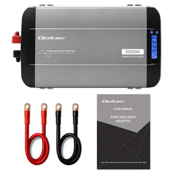 Qoltec Przetwornica napięcia Pure Sine Wave | 12V na 230V | 2500/5000W | LCD | USB | USB-C | Kompatybilna z LiFePO4 GEL