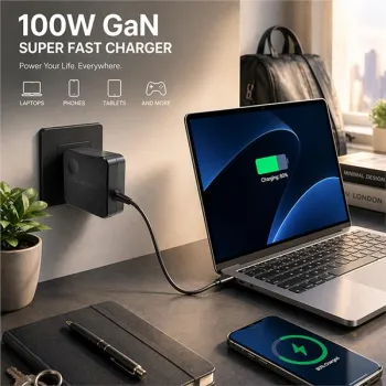 Qoltec Ładowarka sieciowa GaN Super Fast 100W | USB-C PD | 5-20V | 3-5A | Laptop | MacBook | Smartfon | kabel 1.8m-1435