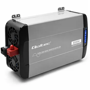 Qoltec Przetwornica napięcia Pure Sine Wave z UPS | 12V na 230V | 3000/6000W | LCD | USB | USB-C | Kompatybilna z LiFeP