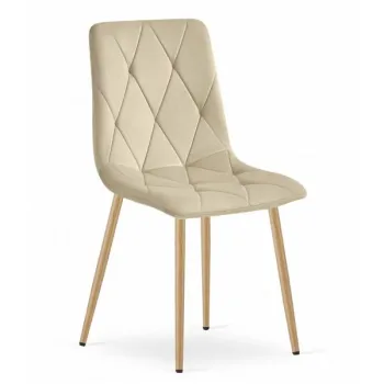 Komplet 2 krzeseł tapicerowanych welurowych do jadalni salonu pikowane beżowe-1430530