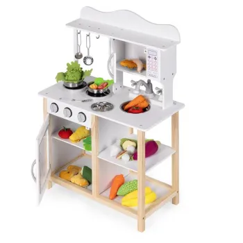 Drewniana kuchnia dla dzieci z piekarnikiem i akcesoriami do gotowania - biała ECOTOYS-1434688