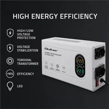 Qoltec Automatyczny Stabilizator napięcia AVR 2000VA | 1200W | Compact | Toroidalny transformator -1439985
