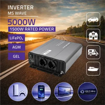 Qoltec Przetwornica napięcia MS Wave | 12V na 230V | 2500/5000W | USB | Kompatybilna z LiFePO4 GEL AGM-1435680