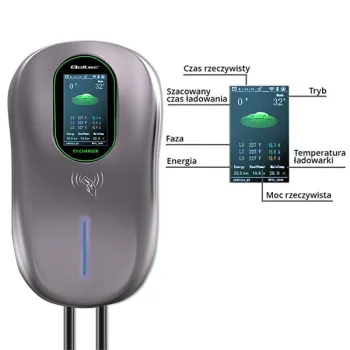 Qoltec Stacja ładowania EV Typ2 do samochodu elektrycznego i hybryd | 22kW | LCD | 2 Karty EV | 3 fazy | Wallbox | Hote