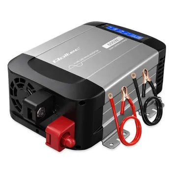 Qoltec Przetwornica napięcia Pure Sine Wave | 12V na 230V | 300/600W | LCD | USB | USB-C | Kompatybilna z LiFePO4 GEL A