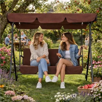 Huśtawka ogrodowa 3-osobowa bujana wolnostojąca stalowa brązowa MultiGarden-1430786