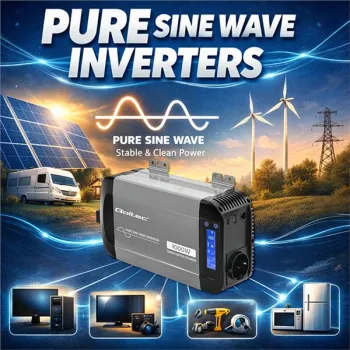 Qoltec Przetwornica napięcia Pure Sine Wave | 12V na 230V | 500/1000W | LCD | USB | USB-C | Kompatibilność z LiFePo4 