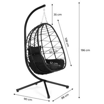 Fotel kokon wiszący wolnostojący bujany ogrodowy do 120 kg poduszki czarny MultiGarden-1430545