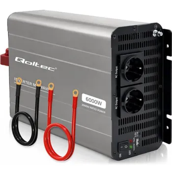 Qoltec Przetwornica napięcia MS Wave | 12V na 230V | 3000/6000W | USB | Kompatybilna z LiFePO4 GEL AGM