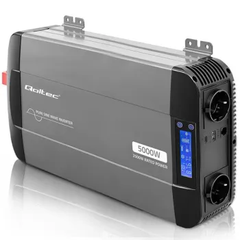 Qoltec Przetwornica napięcia Pure Sine Wave | 12V na 230V | 2500/5000W | LCD | USB | USB-C | Kompatybilna z LiFePO4 GEL