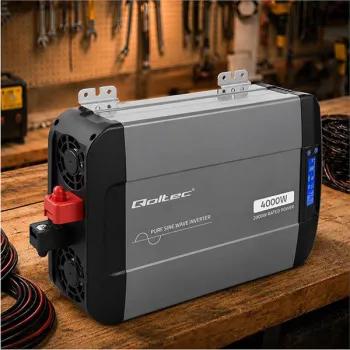 Qoltec Przetwornica napięcia Pure Sine Wave | 12V na 230V | 2000/4000W | LCD | USB | USB-C | Kompatybilna z LiFePO4 GEL