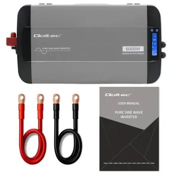 Qoltec Przetwornica napięcia Pure Sine Wave | 12V na 230V | 3000/6000W | LCD | USB | USB-C | Kompatybilna z LiFePO4 GEL