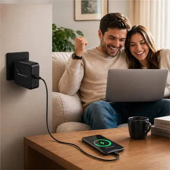 Qoltec Ładowarka sieciowa GaN Super Fast 65W | USB-C PD PPS | 5-21V | 3-3.25A | Laptop | MacBook | Smartfon | kabel 1.8