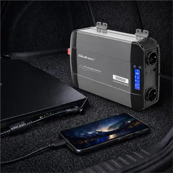 Qoltec Przetwornica napięcia Pure Sine Wave | 12V na 230V | 1500/3000W | LCD | USB | USB-C | Kompatybilna z LiFePO4 GEL