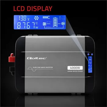 Qoltec Przetwornica napięcia Pure Sine Wave | 12V na 230V | 2000/4000W | LCD | USB | USB-C | Kompatybilna z LiFePO4 GEL