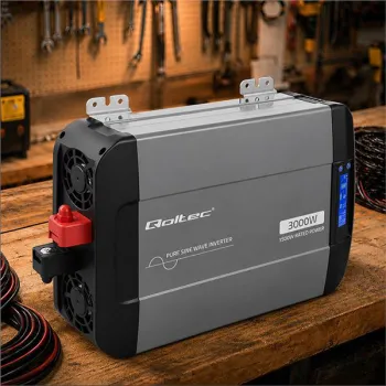 Qoltec Przetwornica napięcia Pure Sine Wave | 12V na 230V | 1500/3000W | LCD | USB | USB-C | Kompatybilna z LiFePO4 GEL