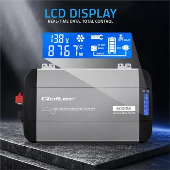 Qoltec Przetwornica napięcia Pure Sine Wave z UPS | 12V na 230V | 3000/6000W | LCD | USB | USB-C | Kompatybilna z LiFeP