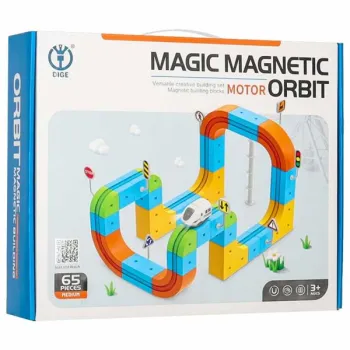 Klocki magnetyczne konstrukcyjne tor wyścigowy pociągi 65 elementów-1432314