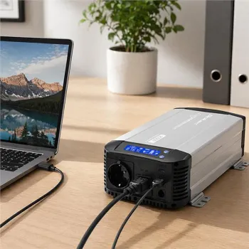 Qoltec Przetwornica napięcia Pure Sine Wave z UPS | 12V na 230V | 1000/2000W | LCD | USB | USB-C | Kompatybilna z LiFeP