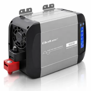 Qoltec Przetwornica napięcia Pure Sine Wave | 12V na 230V | 300/600W | LCD | USB | USB-C | Kompatybilna z LiFePO4 GEL A