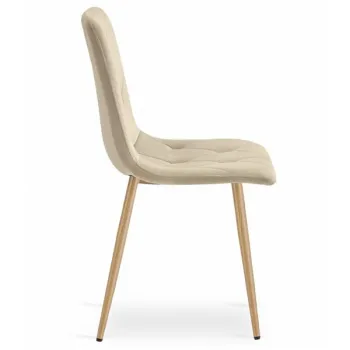 Komplet 2 krzeseł tapicerowanych welurowych do jadalni salonu pikowane beżowe-1430533