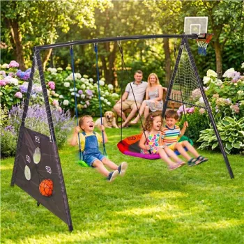 Plac zabaw dla dzieci huśtawka ogrodowa 4w1 kosz do koszykówki bocianie gniazdo ECOTOYS-1434655