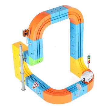 Klocki magnetyczne konstrukcyjne tor wyścigowy pociągi 65 elementów-1432325