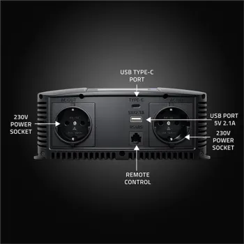 Qoltec Przetwornica napięcia Pure Sine Wave | 12V na 230V | 2000/4000W | LCD | USB | USB-C | Kompatybilna z LiFePO4 GEL