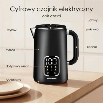 Czajnik elektryczny bezprzewodowy 1,7l smart z regulacją temperatury obrotowy czarny-1430376