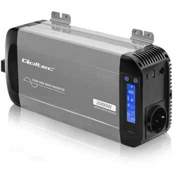 Qoltec Przetwornica napięcia Pure Sine Wave | 12V na 230V | 1000/2000W | LCD | USB | USB-C | Kompatybilna z LiFePO4 GEL