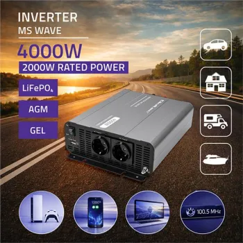 Qoltec Przetwornica napięcia MS Wave | 12V na 230V | 2000/4000W | USB | Kompatybilna z LiFePO4 GEL AGM-1435668