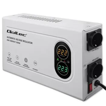 Qoltec Automatyczny Stabilizator napięcia AVR 2000VA | 1200W | Compact | Toroidalny transformator