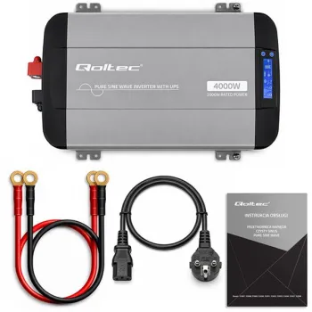 Qoltec Przetwornica napięcia Pure Sine Wave z UPS | 12V na 230V | 2000/4000W | LCD | USB | USB-C | Kompatybilna z LiFeP