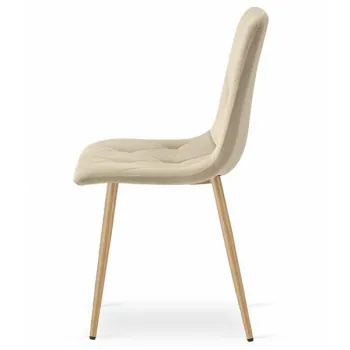 Komplet 2 krzeseł tapicerowanych welurowych do jadalni salonu pikowane beżowe-1430532